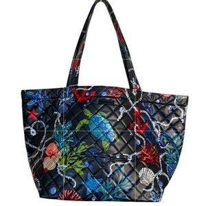 Vera Bradley SPRING TIDE CORAL Navy Blue Waterproof Beach Tote Pool Bag XL